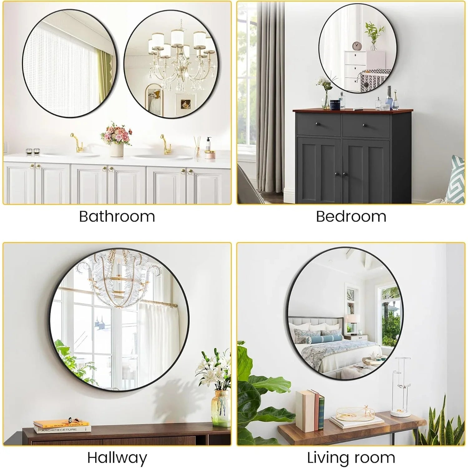 Takywep 24 Inch Round Mirror with 20mm Black Aluminum Frame - Shatter-Resistant Fogless Glass, -Fog Technology-Free (No Installation Required), Wall-Mounted Large Circle Mirror for Bathroom, Bedroom, Living Room, Entryway - M