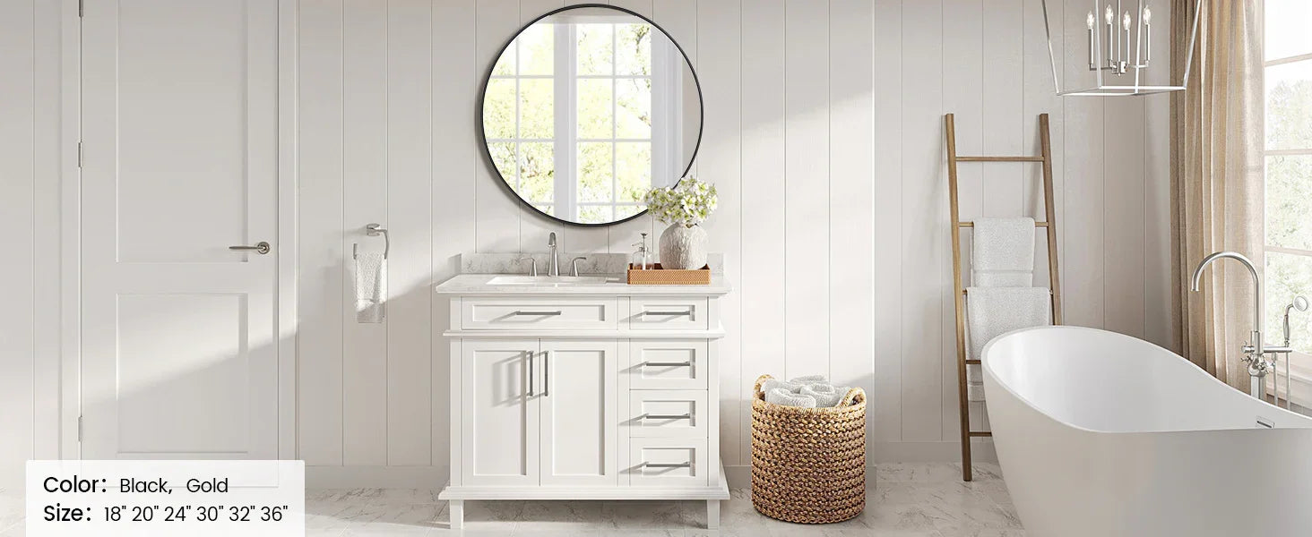 Takywep 24 Inch Round Mirror with 20mm Black Aluminum Frame - Shatter-Resistant Fogless Glass, -Fog Technology-Free (No Installation Required), Wall-Mounted Large Circle Mirror for Bathroom, Bedroom, Living Room, Entryway - M