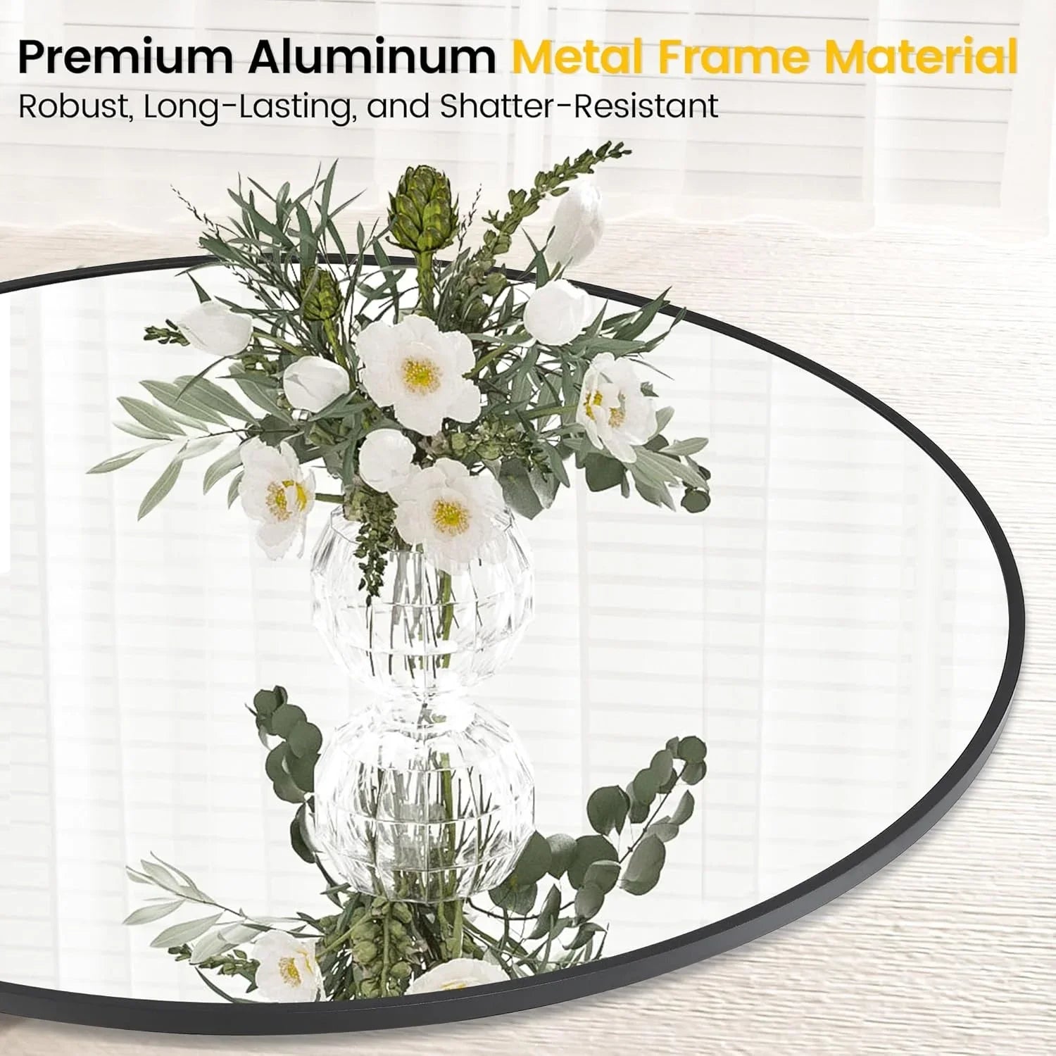 Takywep 24 Inch Round Mirror with 20mm Black Aluminum Frame - Shatter-Resistant Fogless Glass, -Fog Technology-Free (No Installation Required), Wall-Mounted Large Circle Mirror for Bathroom, Bedroom, Living Room, Entryway - M