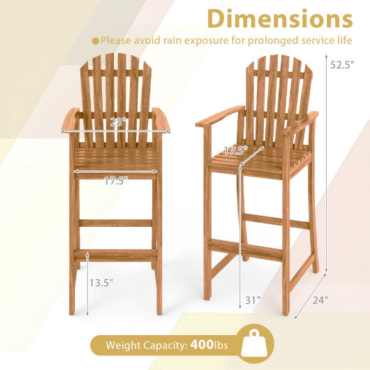 Tall Adirondack Chair with Armrests and Footrest for Deck-Natural