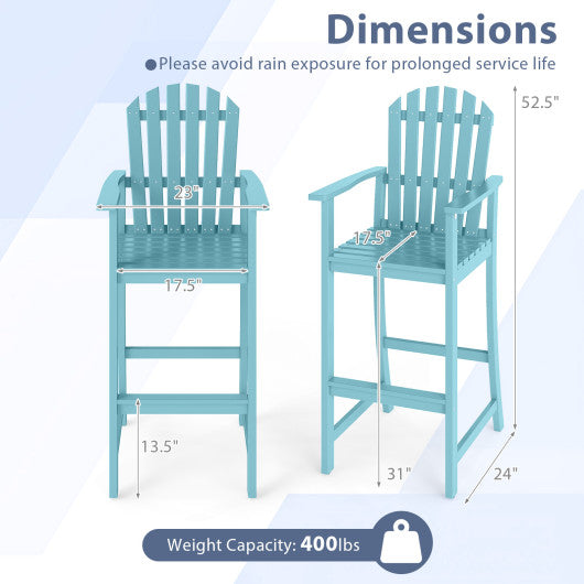 Tall Adirondack Chair with Armrests and Footrest for Deck-Turquoise