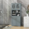 Tall Bathroom Cabinet Large Floor Storage Cabinet with Acrylic Doors and 3 Cubes-Gray