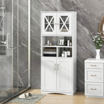 Tall Bathroom Cabinet Large Floor Storage Cabinet with Acrylic Doors and 3 Cubes-White