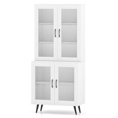 70.5 inch Tall Kitchen Pantry Cabinet Cupboard with 4 Transparent Doors-White