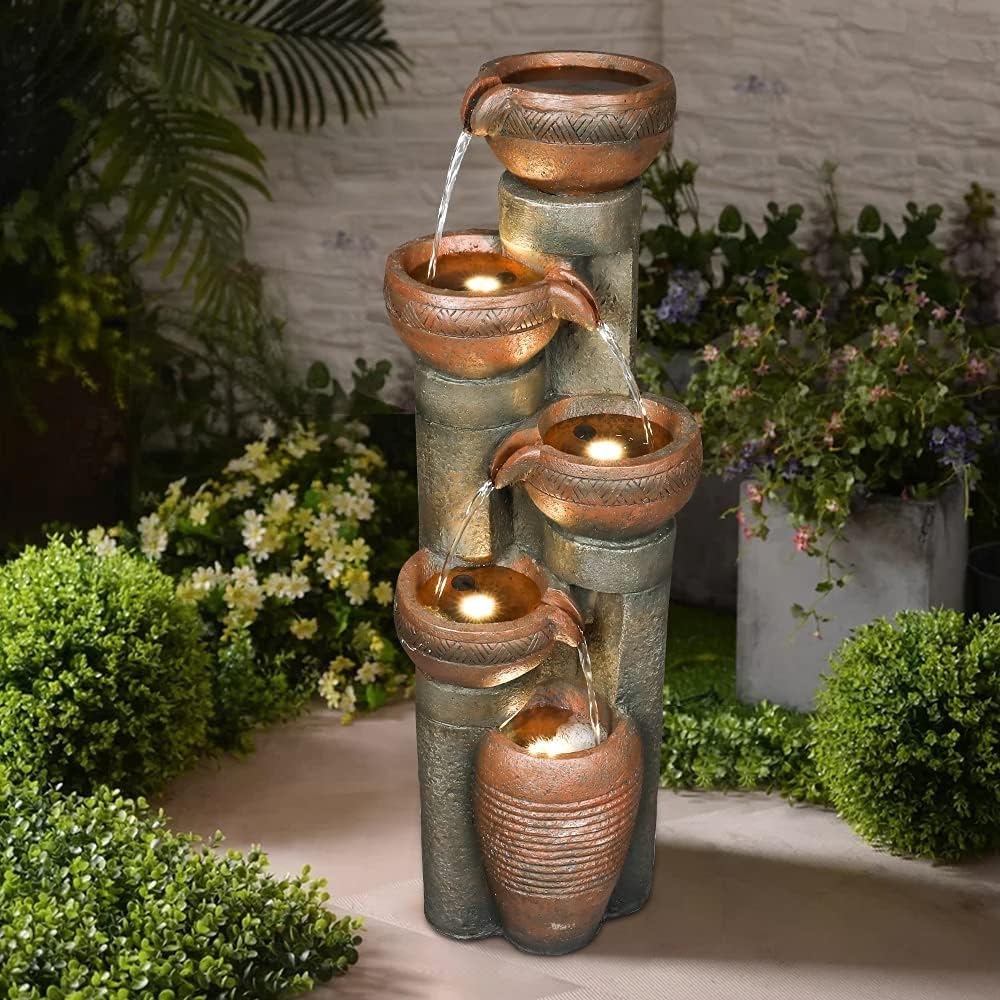 Resin Copper Bowl Cascading Column Fountain 39 Inch