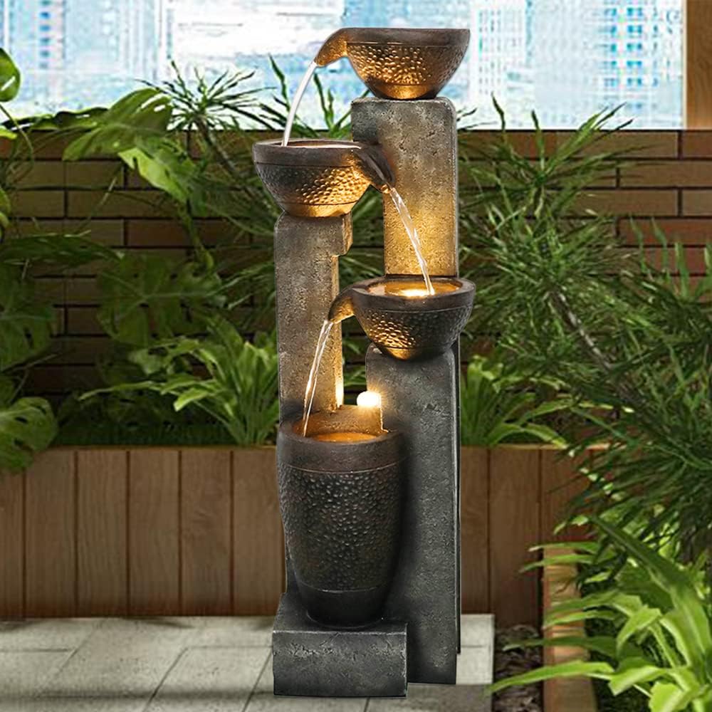 Resin Stacked Clay Pot Outdoor Water Fountain 40 Inch