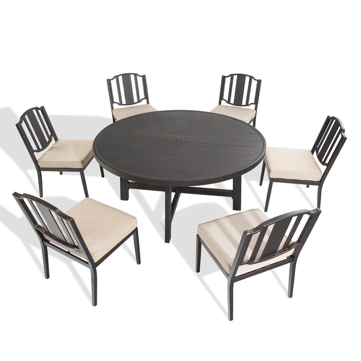 Tamarin 7-Piece Round Outdoor Dining Set with Armless Chairs‌