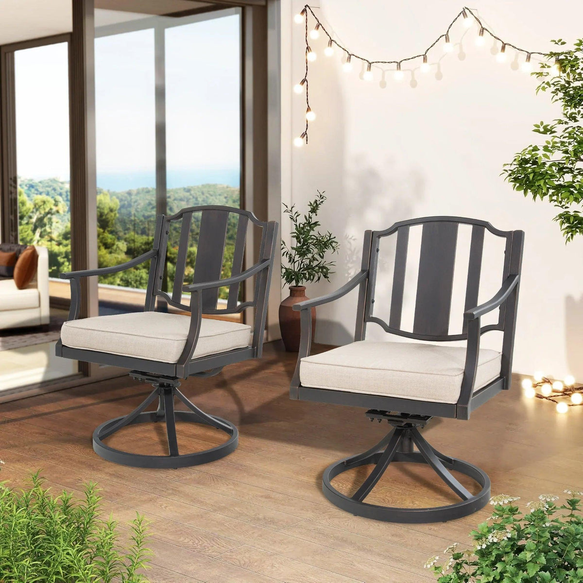 Tamarin Aluminum Patio Rectangular Dining Table and 6 Dining Swivel Chair