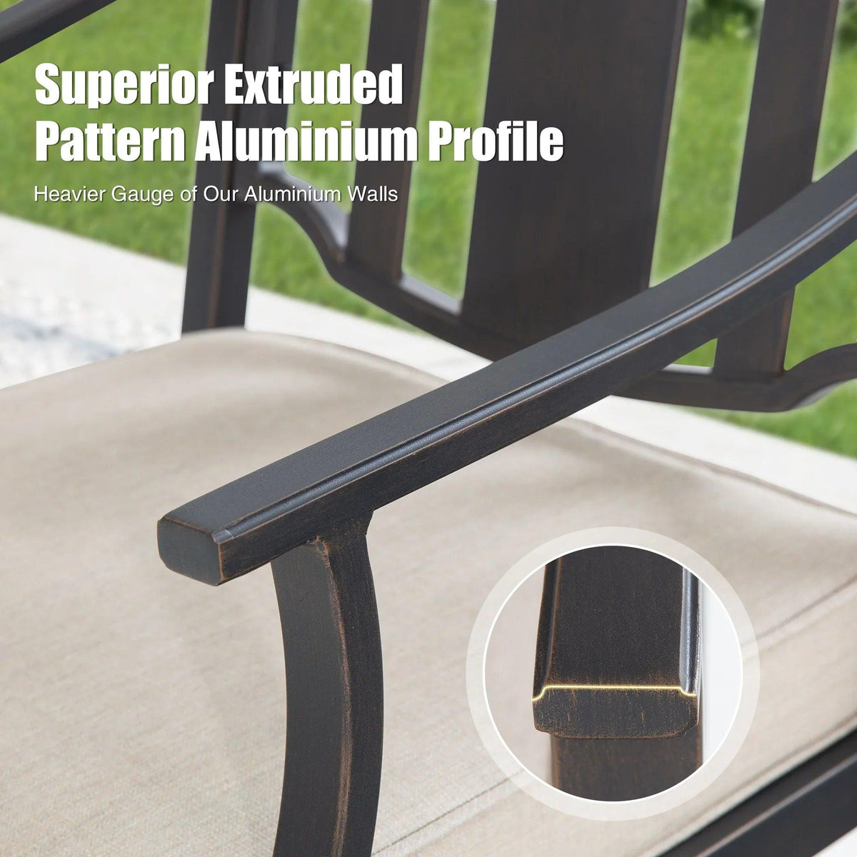 Tamarin Aluminum Patio Rectangular Dining Table and 6 Dining Armchairs