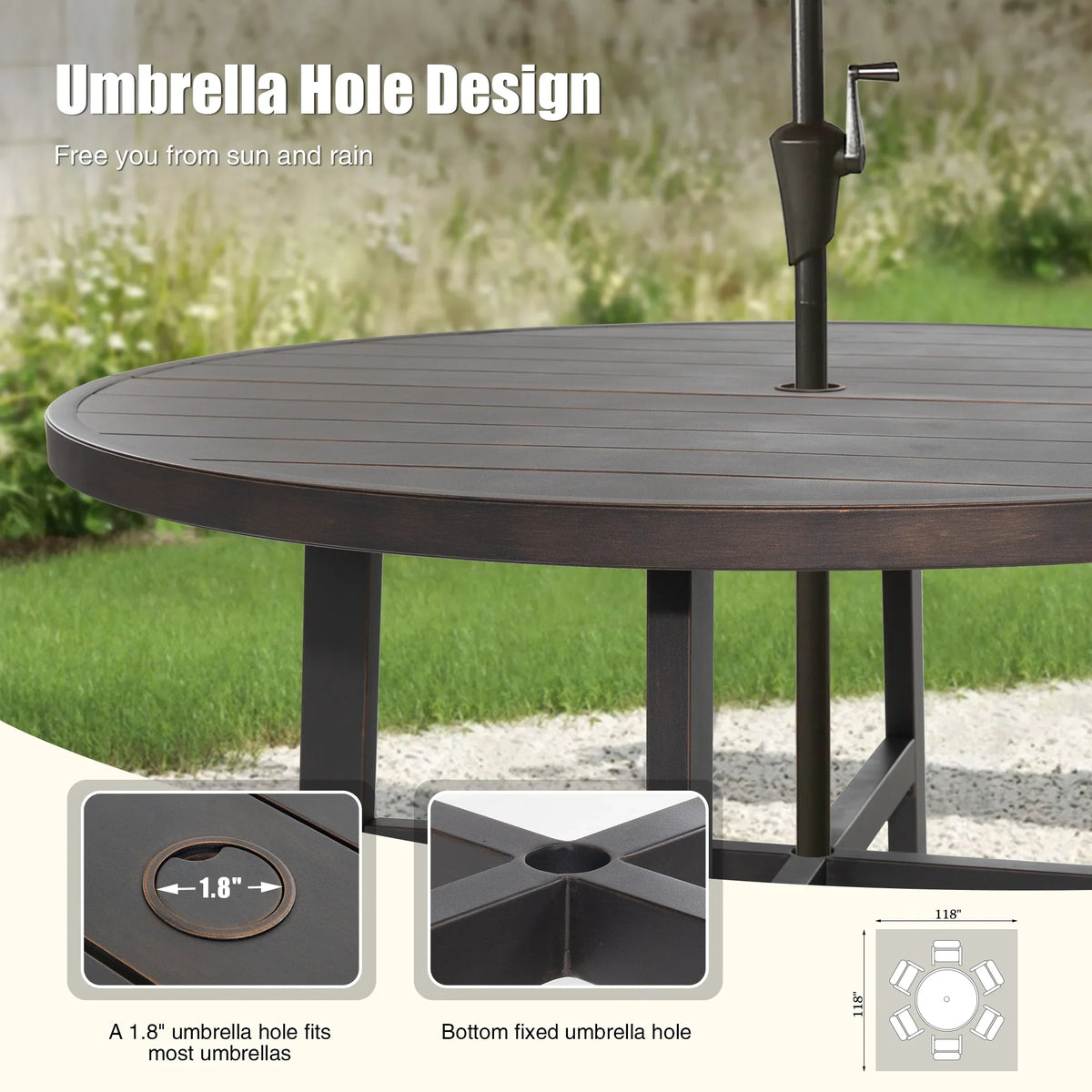 Tamarin 7-Piece Round Outdoor Dining Set with Armless Chairs‌