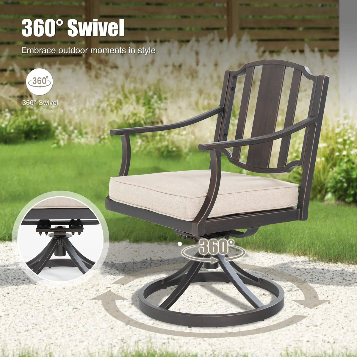 Tamarin Aluminum Patio Rectangular Dining Table and 6 Dining Swivel Chair