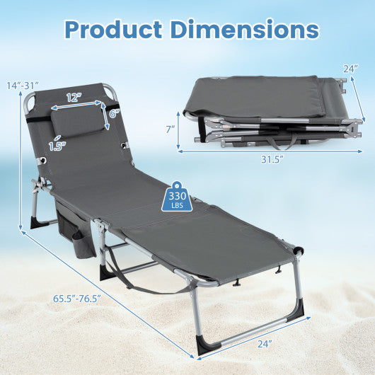 Tanning Chair with Face Arm Holes Portable Sunbathing Chair-Gray