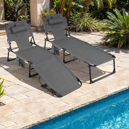 Tanning Chair with Face Arm Holes Folding Chair-Gray