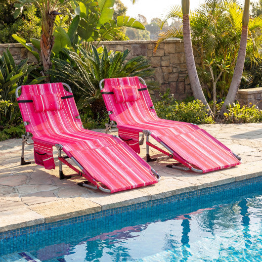 Tanning Chair with Face Arm Holes Portable Sunbathing Chair-Pink Strip