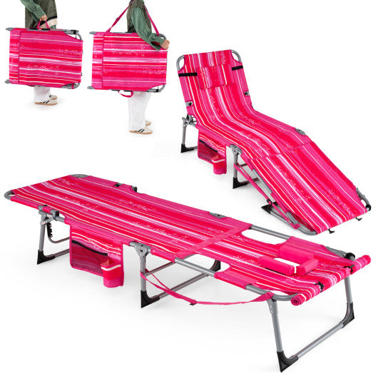 Tanning Chair with Face Arm Holes Portable Sunbathing Chair-Pink Strip