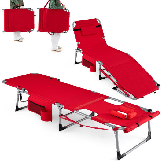 Tanning Chair with Face Arm Holes Portable Sunbathing Chair-Red