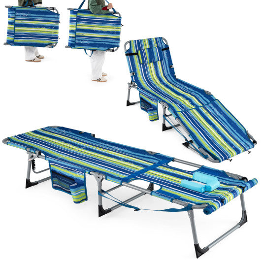 Tanning Chair with Face Arm Holes Portable Sunbathing Chair-Blue & Green