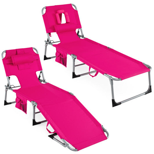 Tanning Chair with Face Arm Holes Folding Chair-Pink