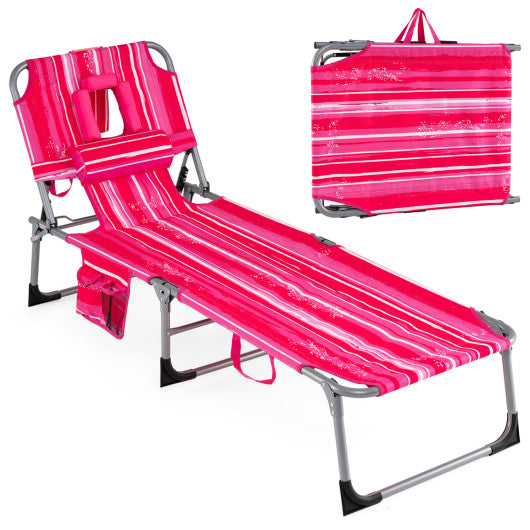 Tanning Chair with Face Arm Holes Folding Chair-Pink Stripe