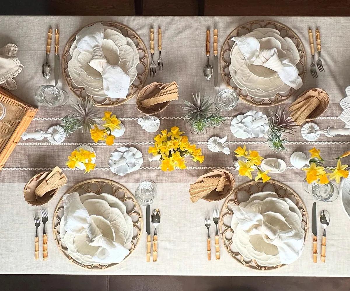 Beige Striped Tablecloth with Tassel