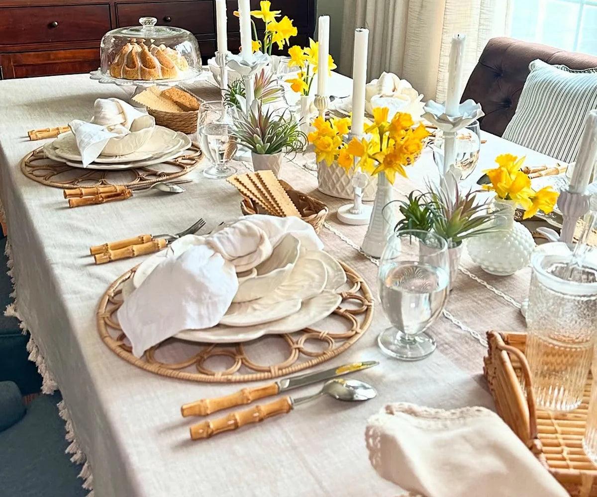 Beige Striped Tablecloth with Tassel