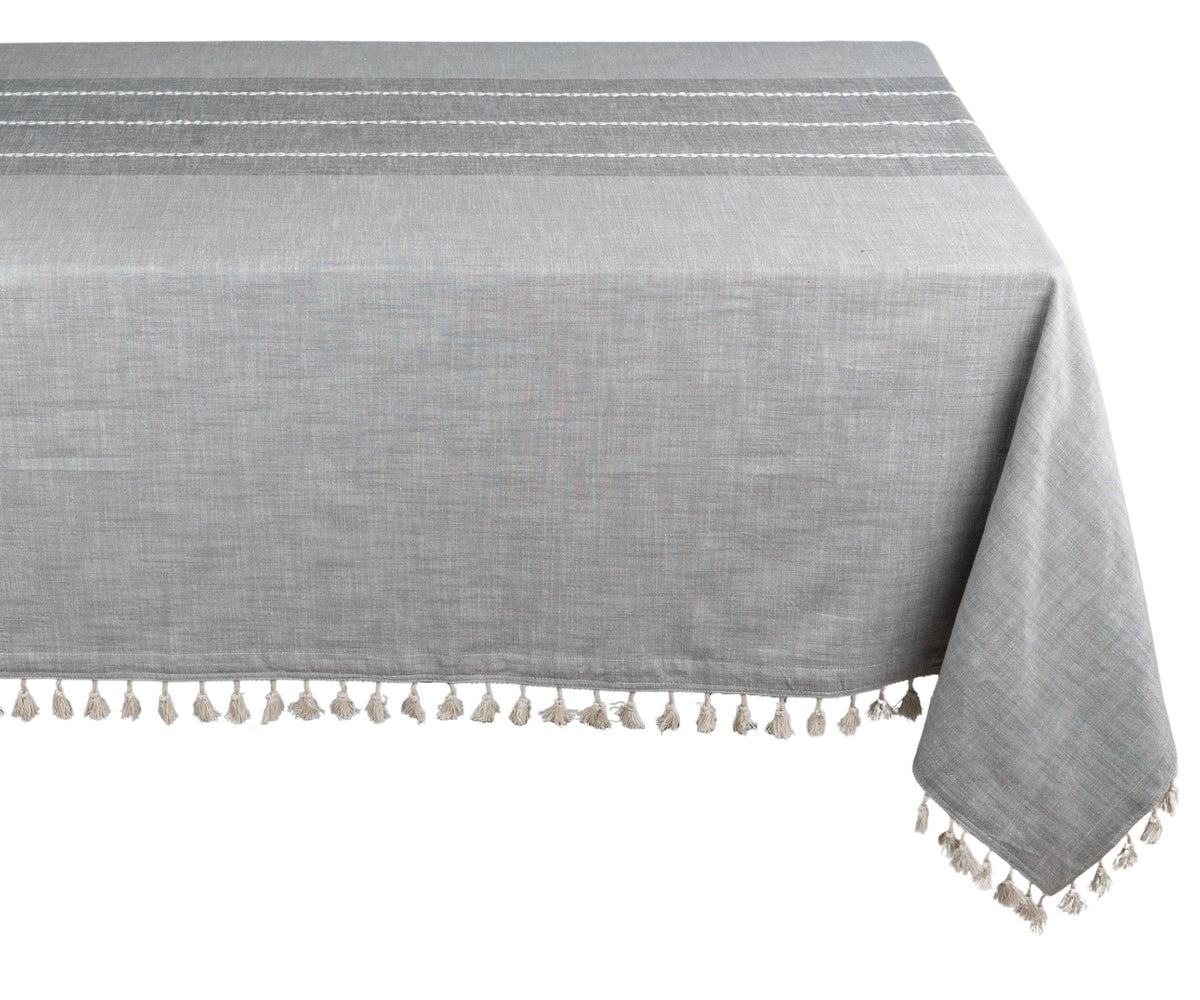 Gray Striped Tablecloth with Tassel