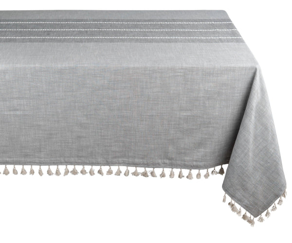 Gray Striped Tablecloth with Tassel