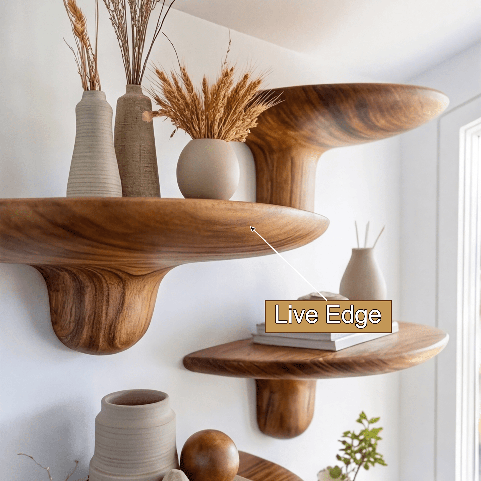 Tavero Mushroom Solid Wood Floating Shelf SPA186347