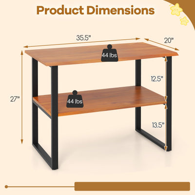2-Tier Teak Wood End Table Sofa Side for Living Room Hallway Laundry