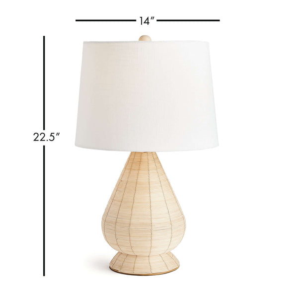 Teardrop Rattan Table Lamp with White Linen Shade