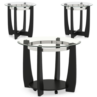 Tempered Glass Coffee Table Set of 3 for Living Room Bedroom-Black