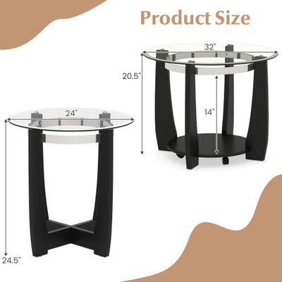 Tempered Glass Coffee Table Set of 3 for Living Room Bedroom-Black