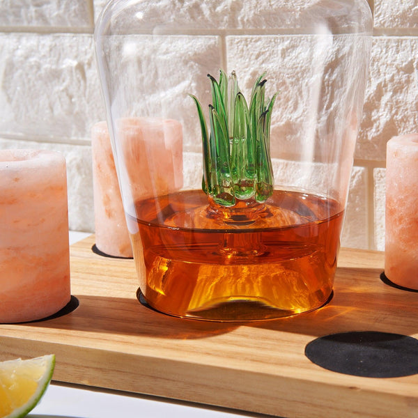 Tequila Decanter With Four Pink Himalayan Salt Shot Glasses Set, Perfect for Tequila Agave Liquor Lovers, 34 OZ Bottle, 1.6 OZ Shot Glass, Tequila, Liquor Party Decorations Cinco De Mayo (Agave)