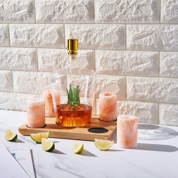 Tequila Decanter With Four Pink Himalayan Salt Shot Glasses Set, Perfect for Tequila Agave Liquor Lovers, 34 OZ Bottle, 1.6 OZ Shot Glass, Tequila, Liquor Party Decorations Cinco De Mayo (Agave)