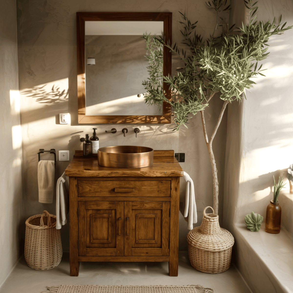 Terranova Natural Wood Freestanding Bathroom Vanity with Cabinet