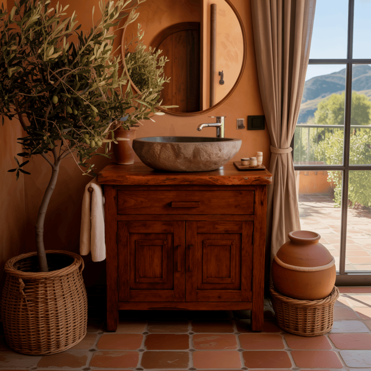 Terranova Natural Wood Freestanding Bathroom Vanity with Cabinet
