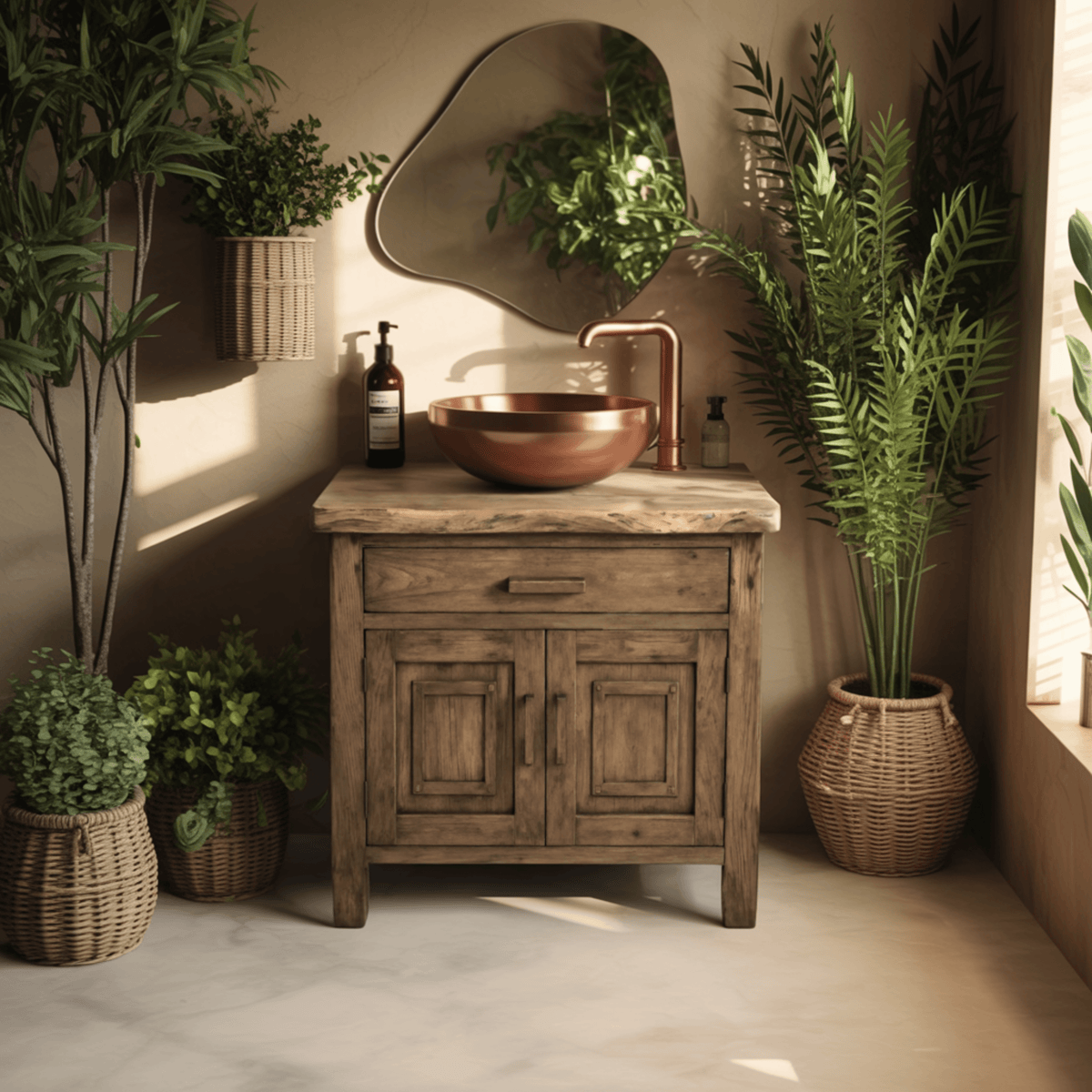 Terranova Natural Wood Freestanding Bathroom Vanity with Cabinet