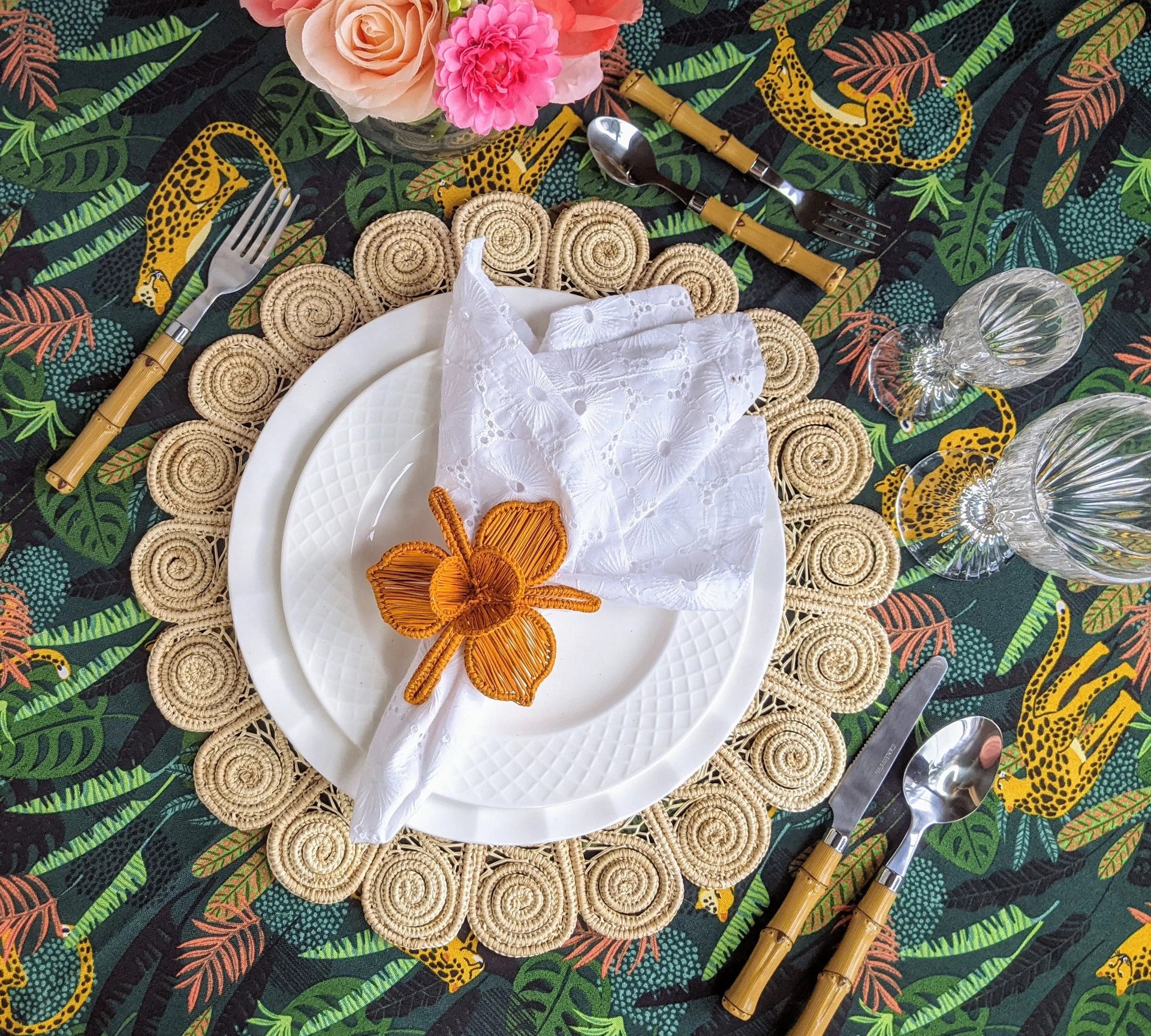 Thanksgiving Orchid Handwoven Iraca Napkin Ring