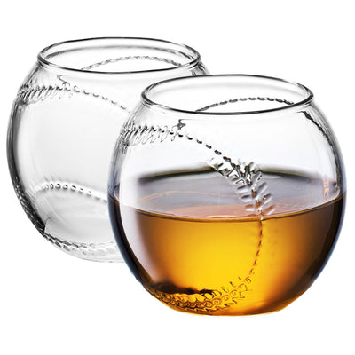 Baseball Round Whiskey Glasses | 10oz Whiskey Glass Set of 2 | Tumbler for Any Occasion, Sport Lover Gifts, Baseball Themed Party, Baseball Birthday Gift Set - Dad, Men Father Gift Novelty - Parties