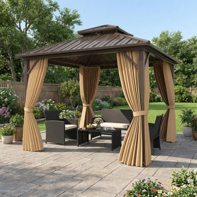 The Complete Outdoor Living Bundle: Hardtop Gazebo and 4-Piece Rattan Lounge Set