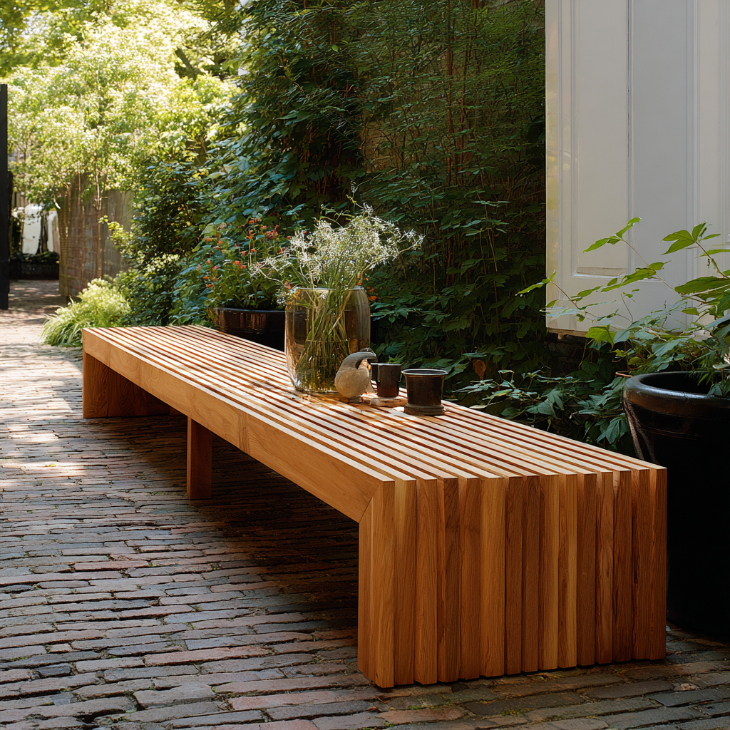 Tide Slat Solid Wood Outdoor Bench