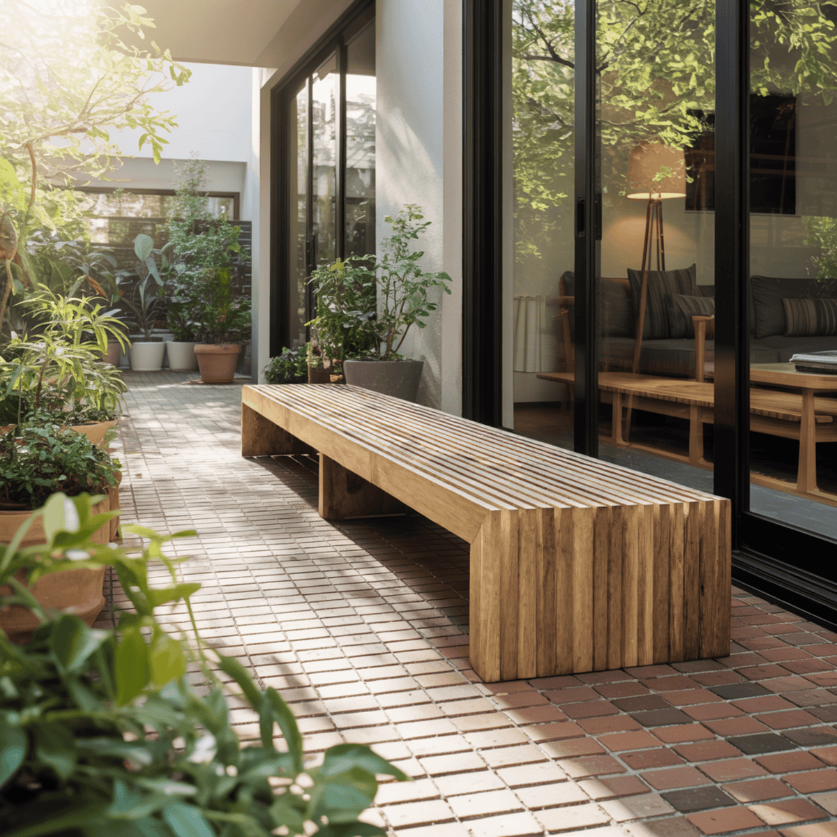 Tide Slat Solid Wood Outdoor Bench