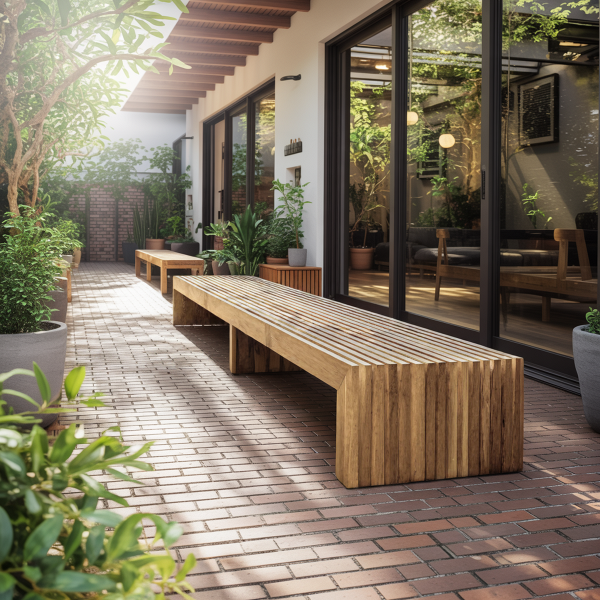 Tide Slat Solid Wood Outdoor Bench