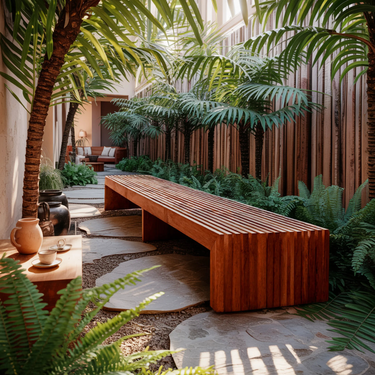 Tide Slat Solid Wood Outdoor Bench