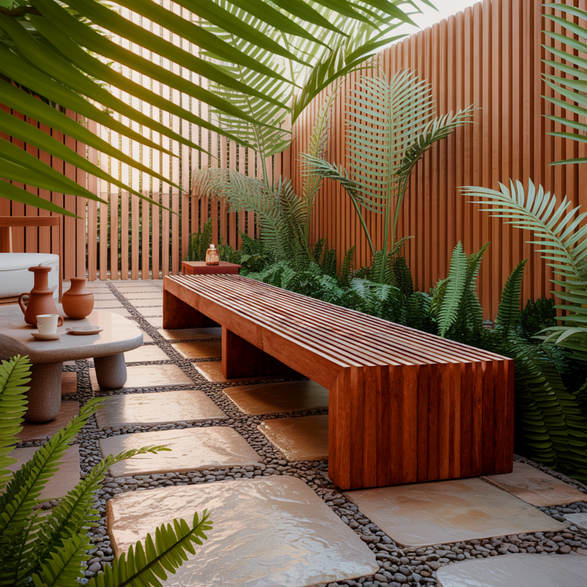 Tide Slat Solid Wood Outdoor Bench