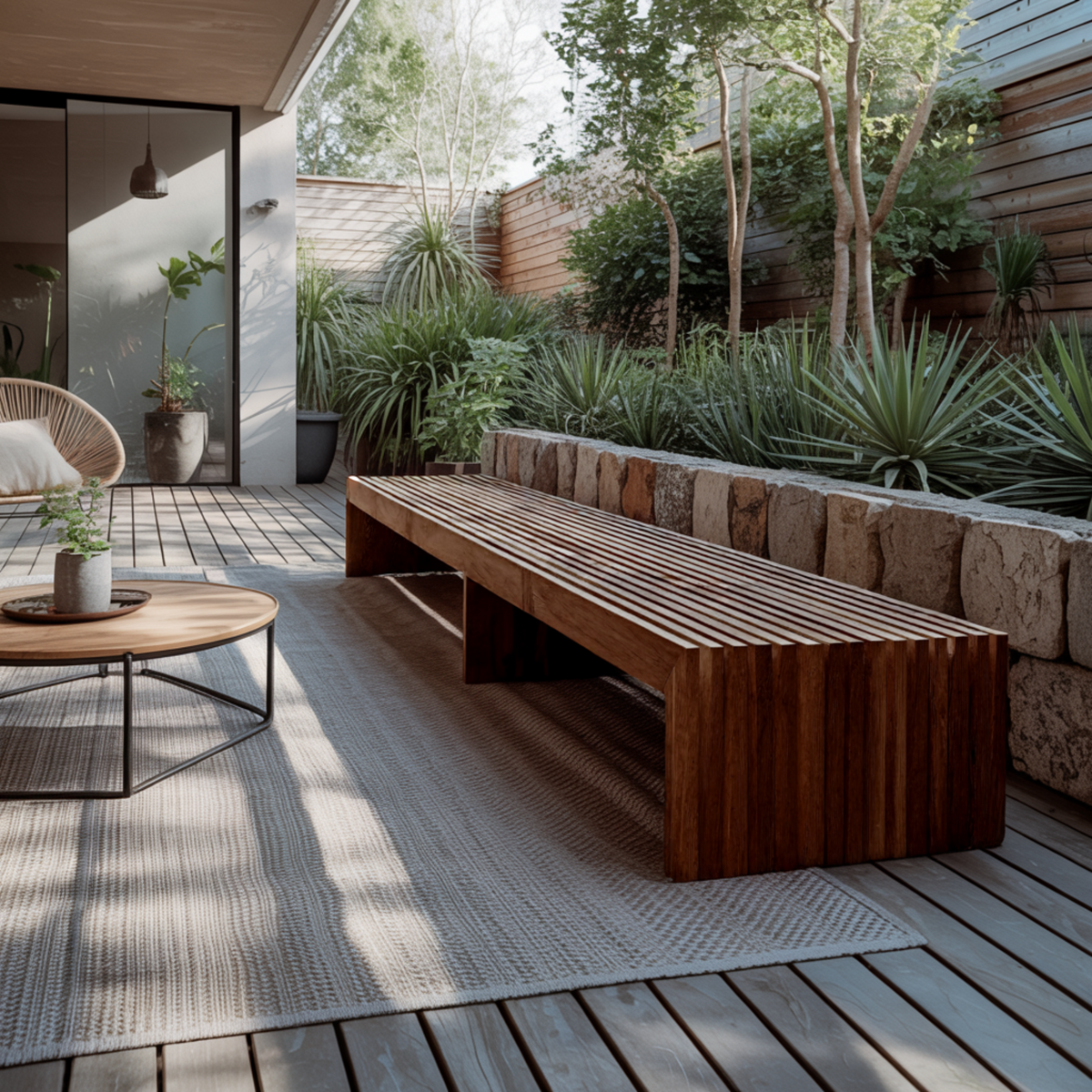 Tide Slat Solid Wood Outdoor Bench