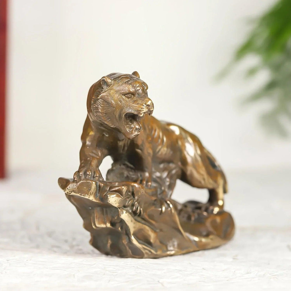 Tiger Figurine - Climbing Brass