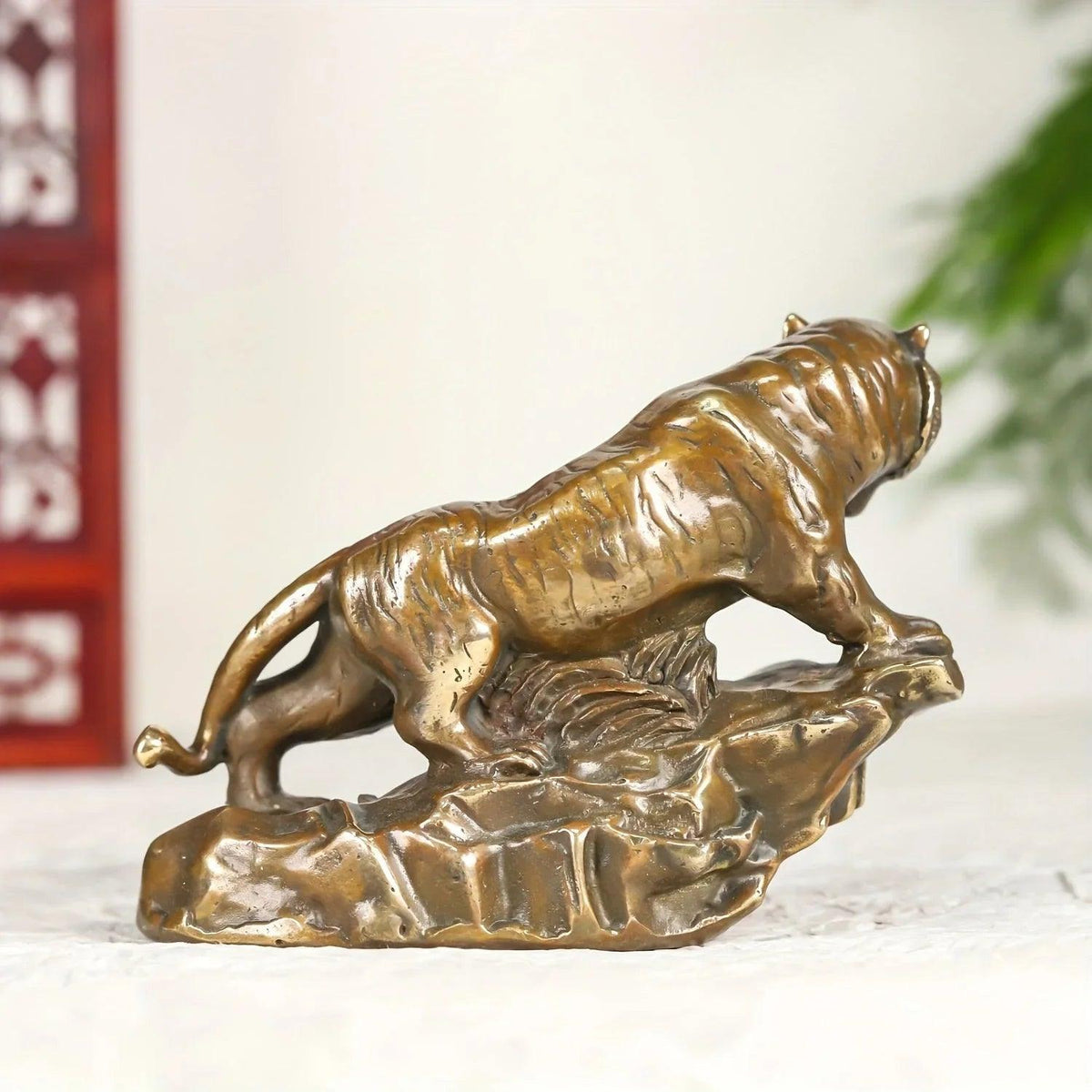 Tiger Figurine - Climbing Brass