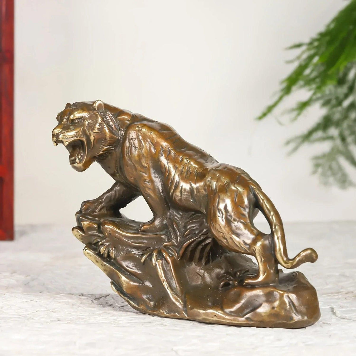 Tiger Figurine - Climbing Brass