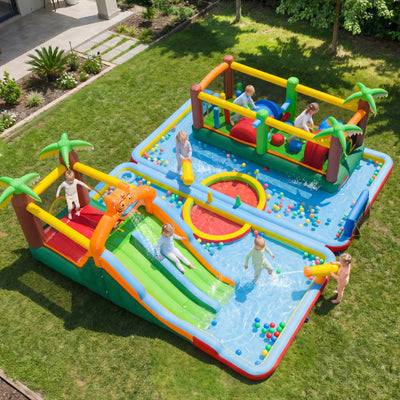 Tiger Inflatable Water Park Obstacle Bounce House with 2 Blower